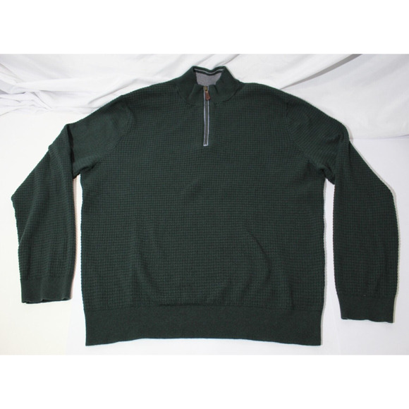 Jos A Banks Green Waffle Knit 1/4 Zip Sweater LS Men's XXL Cotton Wool Blend - Picture 3 of 9